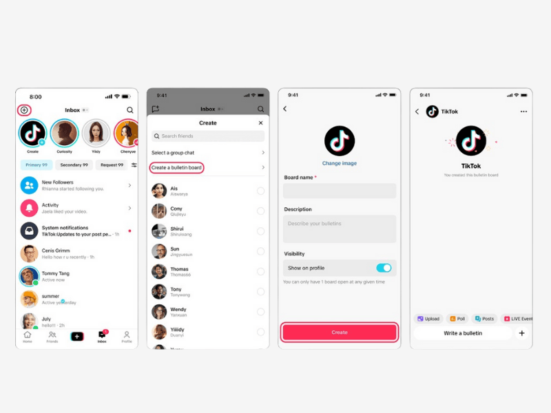 TikTok Bulletin Board channel khusus mirip broadcast channel