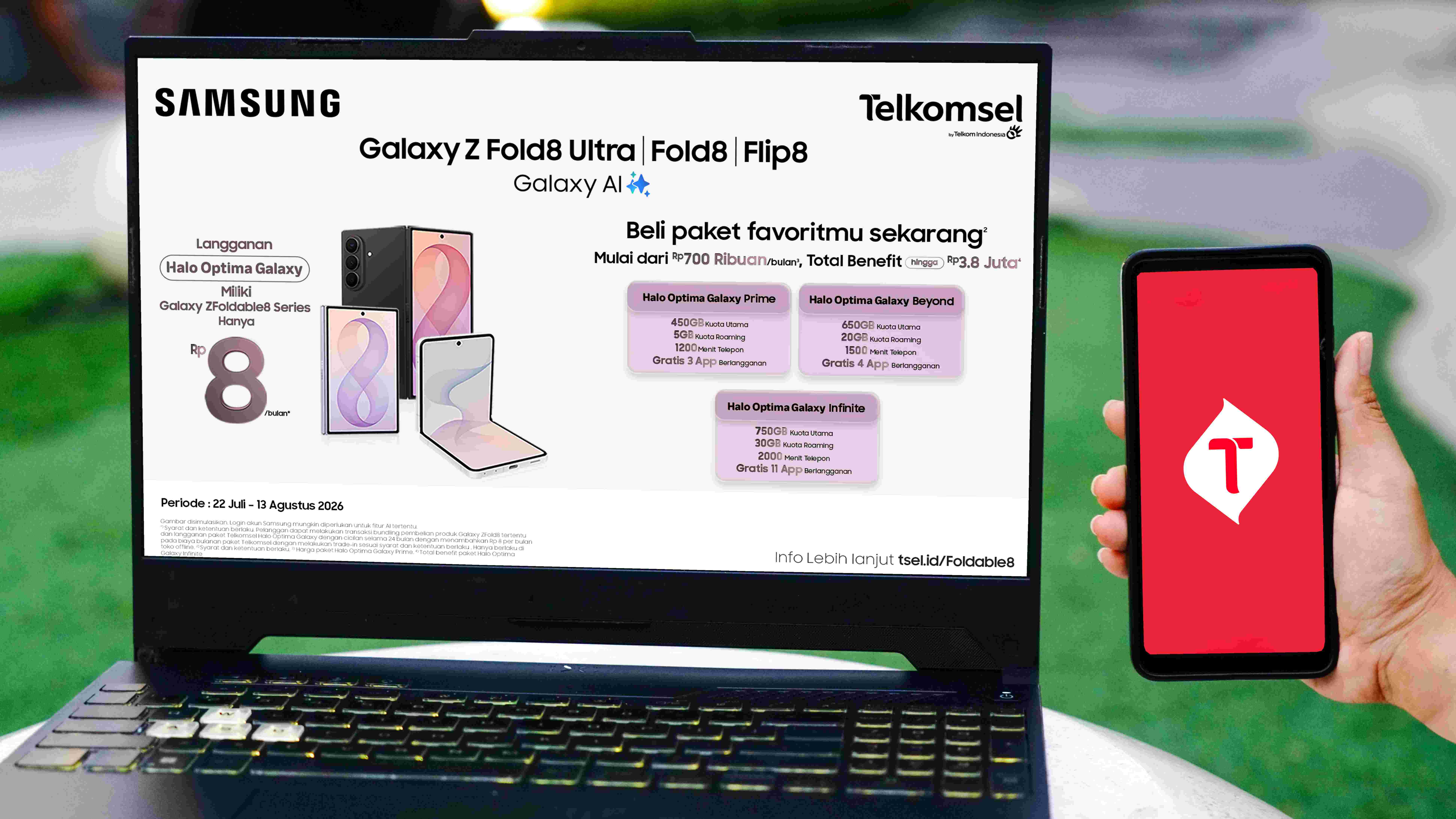 Paket bundel Telkomsel dengan lini Samsung Galaxy Z Fold8, Galaxy Z Fold8 Ultra, dan Galaxy Z Flip8.